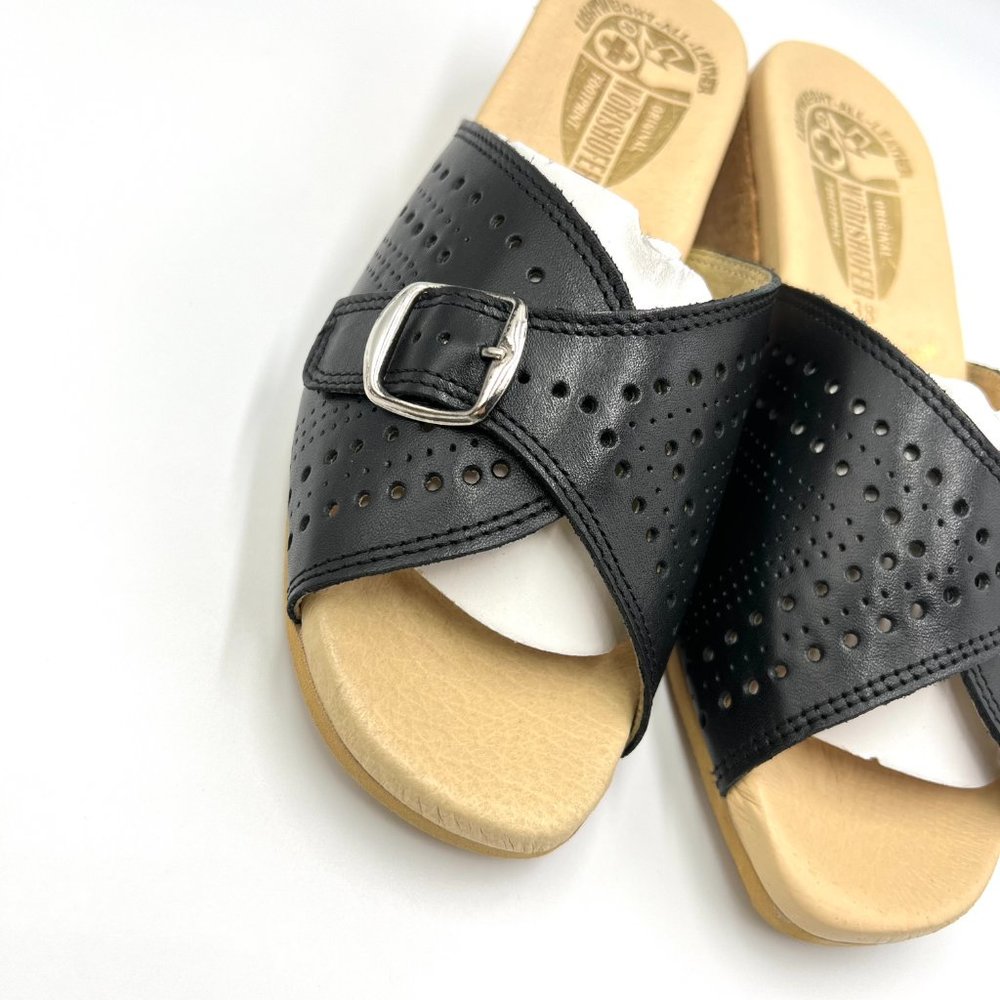 Worishofer Womens 251 Black Leather Slides Wedges Sandals Shoes 38 EU 7.5 - 8 US - Picture 4 of 15